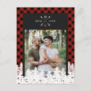 Buffalo Check Arrow Monogram Photo Save the Date Announcement Postcard