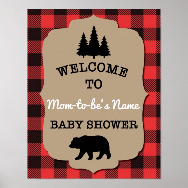 Buffalo Check Baby Shower Welcome Sign  (Front)