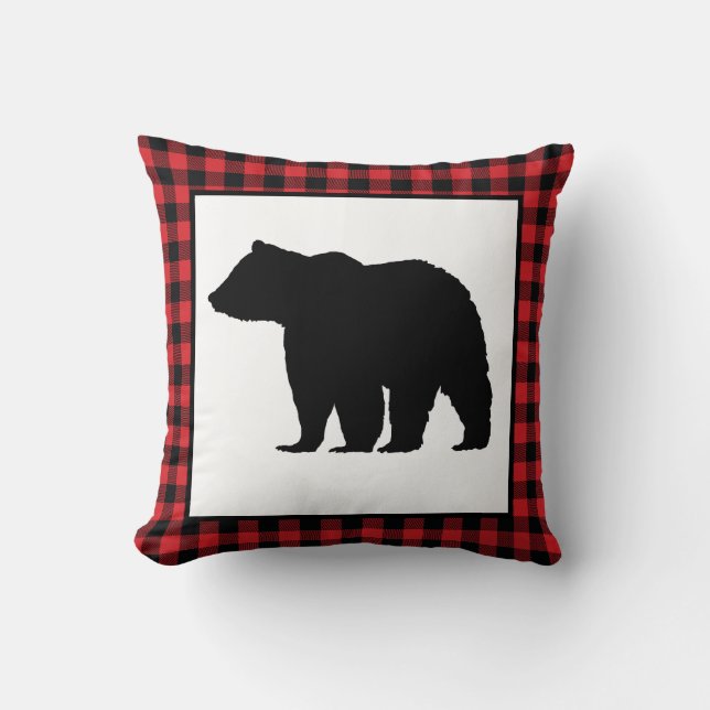 Buffalo Check Bear Wilderness Cabin Throw Pillow (Front)