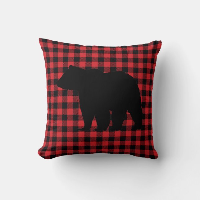 Buffalo Check Bear Wilderness Cabin Throw Pillow (Front)