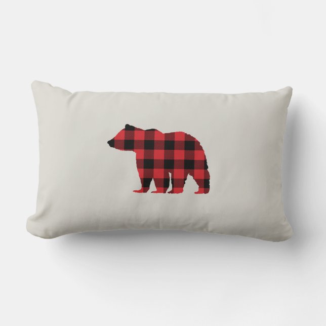 Buffalo Check Bear Wilderness Cabin Throw Pillow (Front)