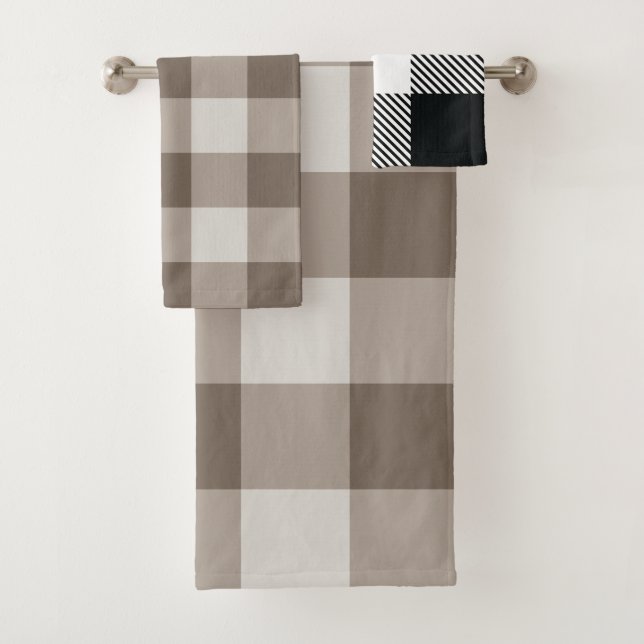 Buffalo Check Beige Cream Ivory Gingham Bath Towel Set (Insitu)