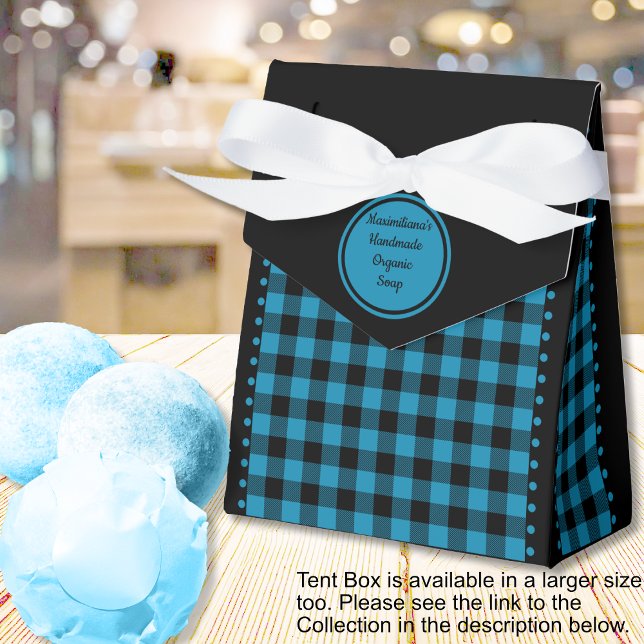 Buffalo Check - Black and Blue - 3x1.5x3.25 Tent  Favour Box (Buffalo Check - Black and Blue - 3x1.5x3.25 Tent Favor Boxes - by Leapfroglisics Shop)