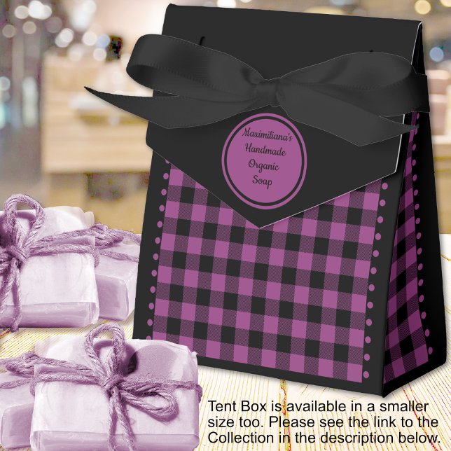 Buffalo Check - Black and Purple - 4x2x5 Tent Favour Box (Buffalo Check - Black and Purple - 4x2x5 Tent Favor Boxes - by Leapfroglisics Shop)