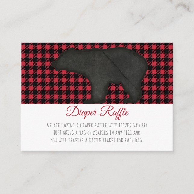 Buffalo Check Black Bear Baby Boy Diaper Raffle Enclosure Card (Front)