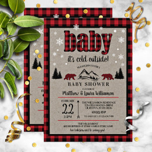 Buffalo Check Black Bear Baby Shower Invitation