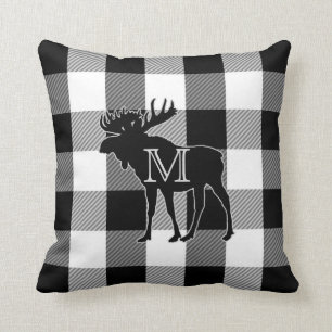 Buffalo Check Black White   Monogrammed Moose Cushion