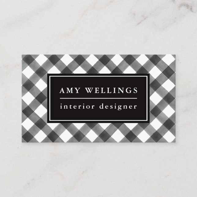 Buffalo Check Black & White Plaid Simple & Pretty Business Card (Front)