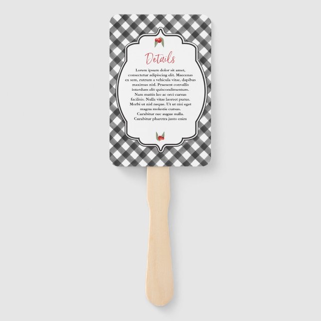 Buffalo Check Black White Plaid Wedding Thank You Hand Fan (Back)