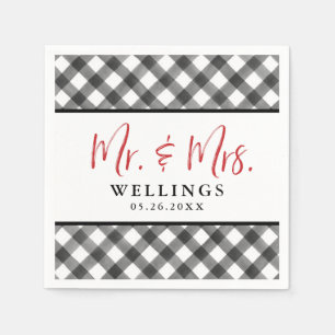 Buffalo Check Black White Wedding Custom Cocktail Napkin