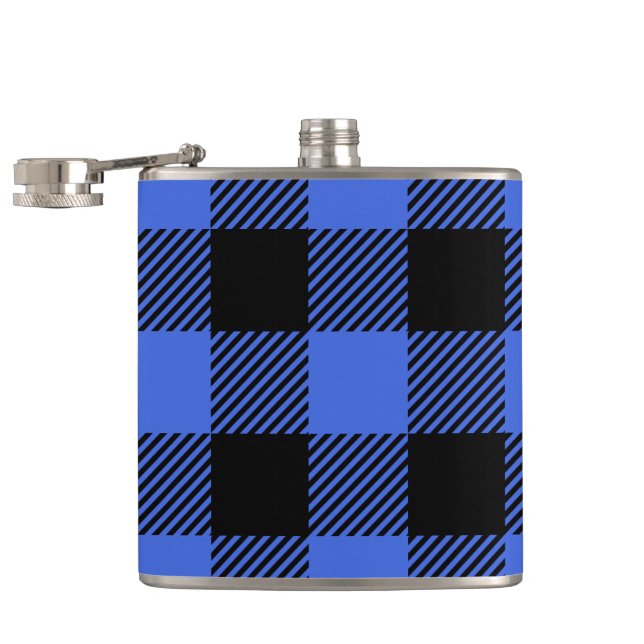 Buffalo Check Blue & Black Lumberjack Plaid Decor Hip Flask (Opened)