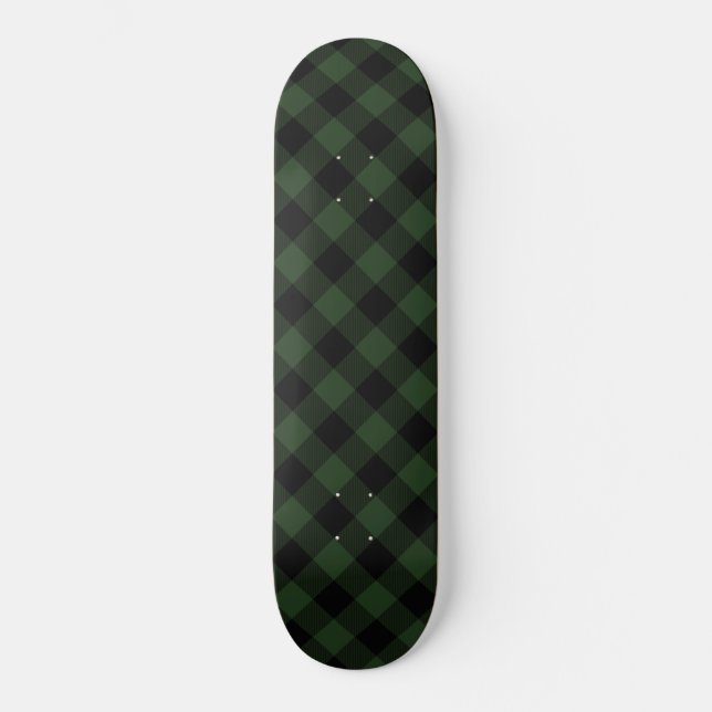 Buffalo Check Celtic Green and Black Smaller Plaid Skateboard (Front)
