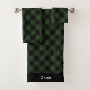 Buffalo Check Celtic Green and Black Squares Plaid Bath Towel Set