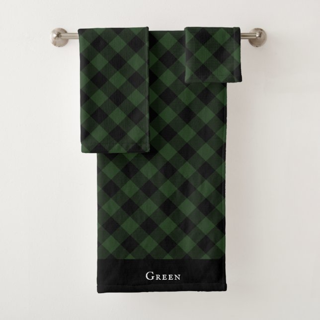 Buffalo Check Celtic Green and Black Squares Plaid Bath Towel Set (Insitu)