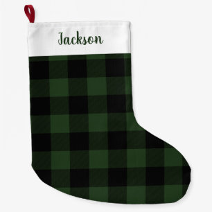Buffalo Check Celtic Green and Black Squares Plaid Large Christmas Stocking