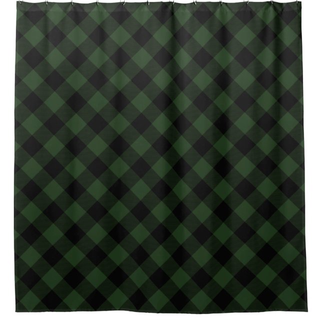 Buffalo Check Celtic Green and Black Squares Plaid Shower Curtain (Front)