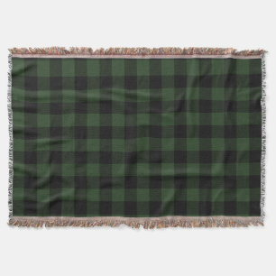 Buffalo Check Celtic Green and Black Squares Plaid Throw Blanket