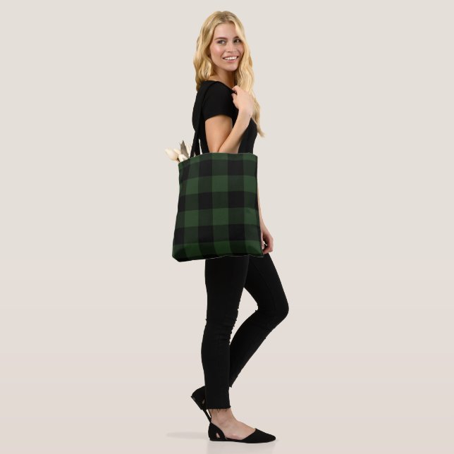 Buffalo Check Celtic Green and Black Squares Plaid Tote Bag (On Model)