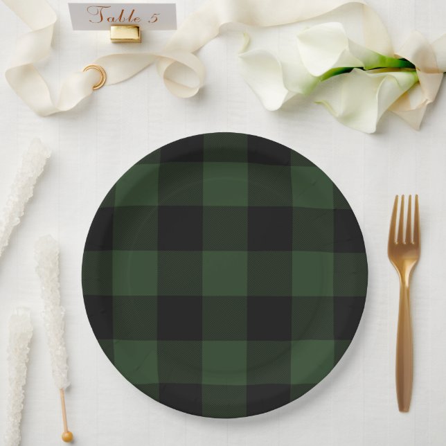 Buffalo Check Celtic Green and Black Symmetry Paper Plate (Wedding)