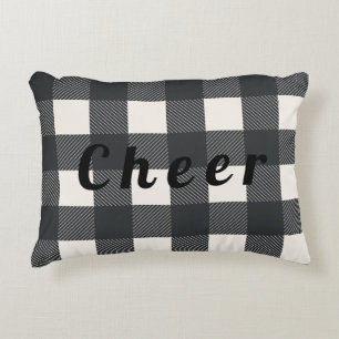 Buffalo Check Cheer Black Typography Holiday Decorative Cushion