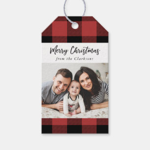 Buffalo Check Christmas Photo Gift Tag