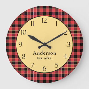 Buffalo Check Custom Colours SVG Personalised Name Large Clock
