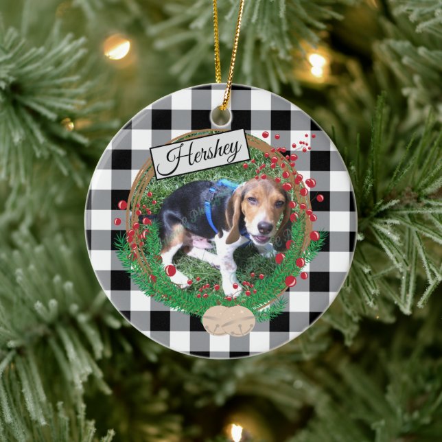 Buffalo Check Custom Dog Round Ornament (Tree)