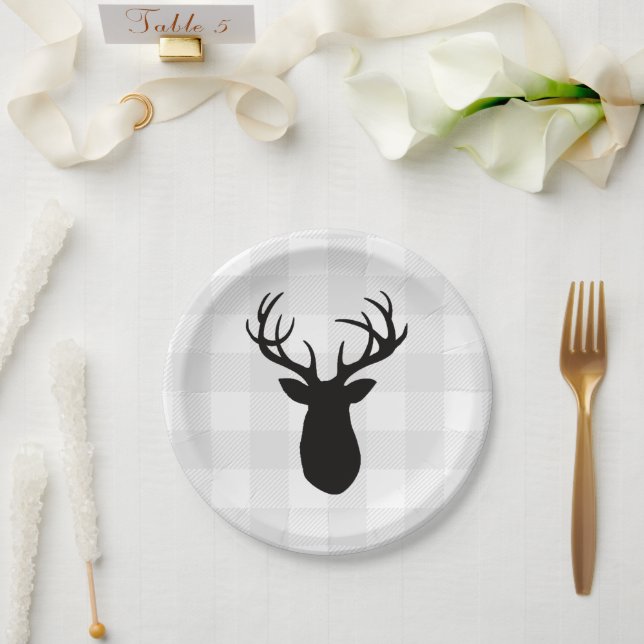 Buffalo Check Deer Wilderness Cabin Paper Plate (Wedding)