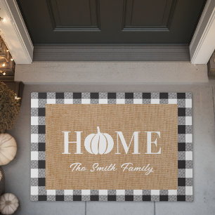 Buffalo Check Fall Home White Pumpkin Family Name Doormat