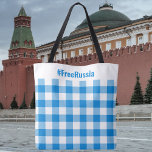 Buffalo Check-FreeRussia-English Tote Bag<br><div class="desc">Buffalo check in white and blue like the Russian Opposition Flag. Text is optional and can also be altered if desired. This popular hashtag is used on social media for those who oppose the dictatorship and war. Russian language is also available. More merchandise for a "Free Russia is being added...</div>