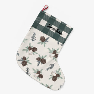Buffalo Check Gingham Name Hunter Green Cute Large Christmas Stocking