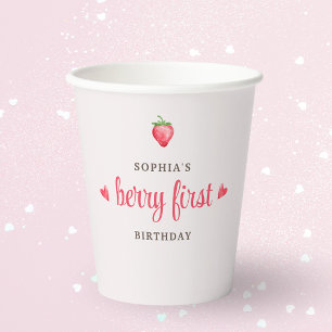 Buffalo Check Girl's Berry First Birthday Party Paper Cups