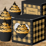 Buffalo Check - Gold and Black - Heart Favour Box<br><div class="desc">Heart gold and black buffalo check favour box. Text on the back of the box is customisable. If you use the 'edit design' button/tool,  you can also add your own images/photos. Other colorways available.

See the Collection of all box sizes & buffalo check colours here:
https://www.zazzle.com/collections/boxes_product_promotional_gift_buffalo_check-119842043554925619</div>