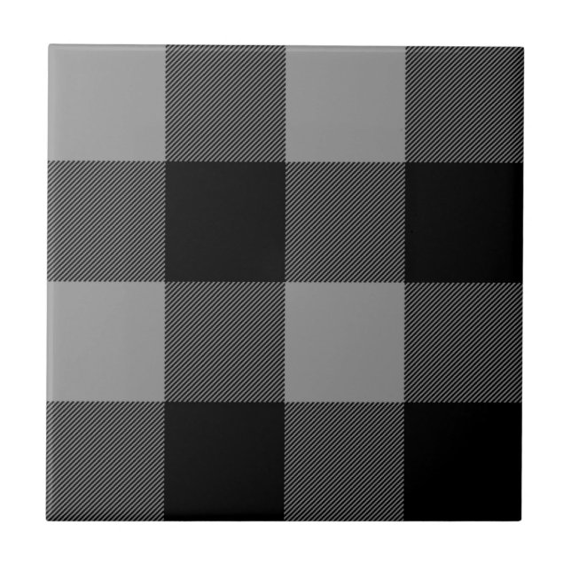 Buffalo Check Gray and Black Squares Plaid Tile (Front)