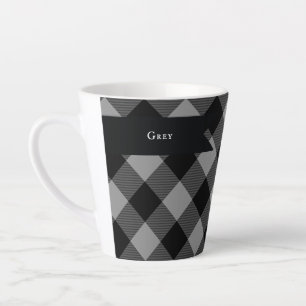 Buffalo Check Grey and Black Squares Plaid Latte Mug