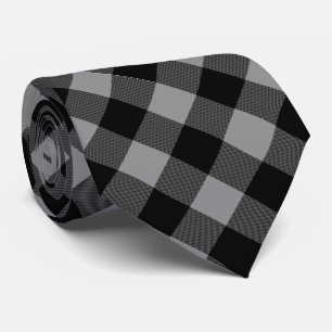 Buffalo Check Grey and Black Squares Plaid Tie