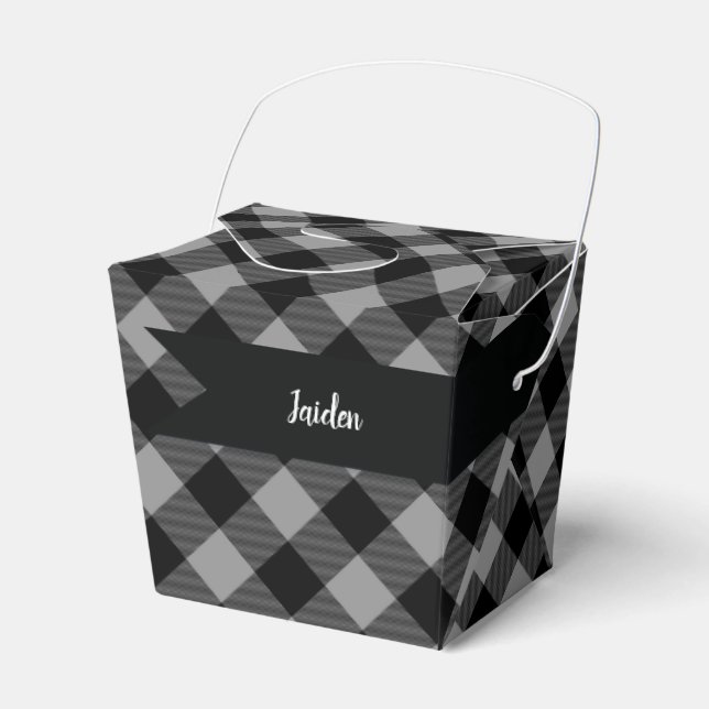 Buffalo Check Grey Black Gift Containers Favour Box (Front Side)