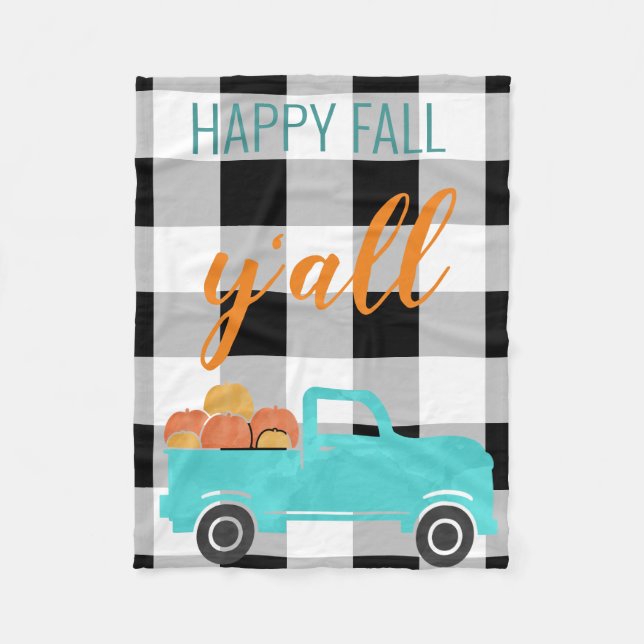 Buffalo Check Happy Fall Y'all Decor Fleece Blanket (Front)