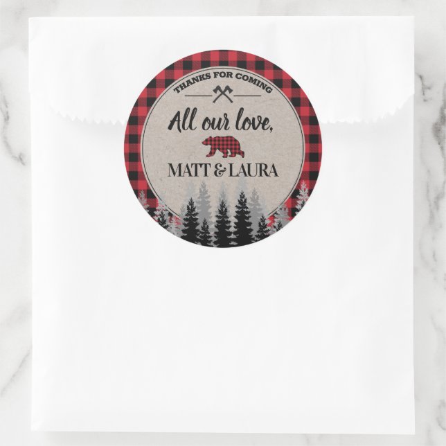 Buffalo Check Lumberjack Thank You Classic Round Sticker (Bag)