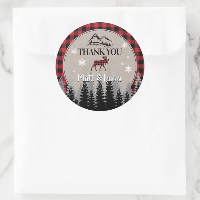 Buffalo Check Lumberjack Thank You Classic Round Sticker (Bag)