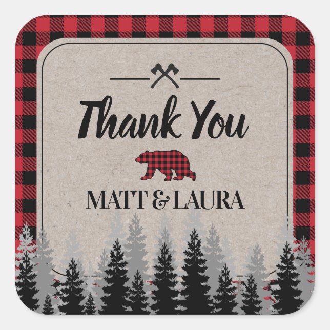 Buffalo Check Lumberjack Thank You Square Sticker (Front)