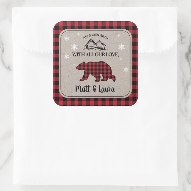 Buffalo Check Lumberjack Thank You Square Sticker (Bag)