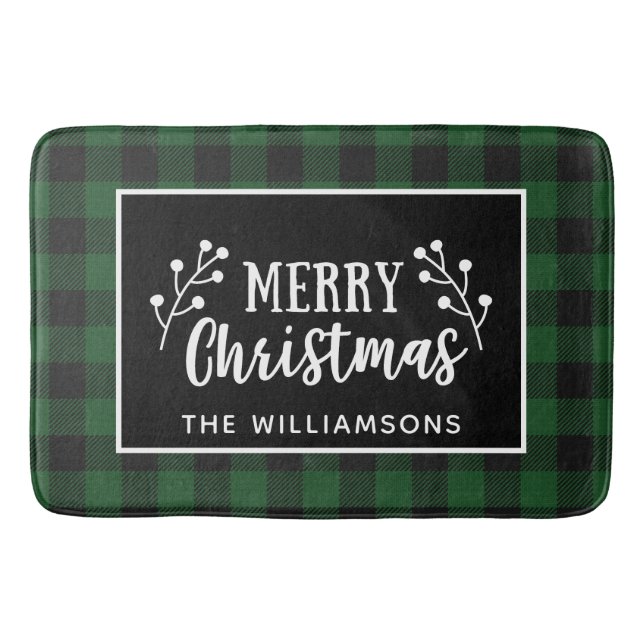 Buffalo Check Merry Christmas  Farmhouse Door Bath Mat (Front)