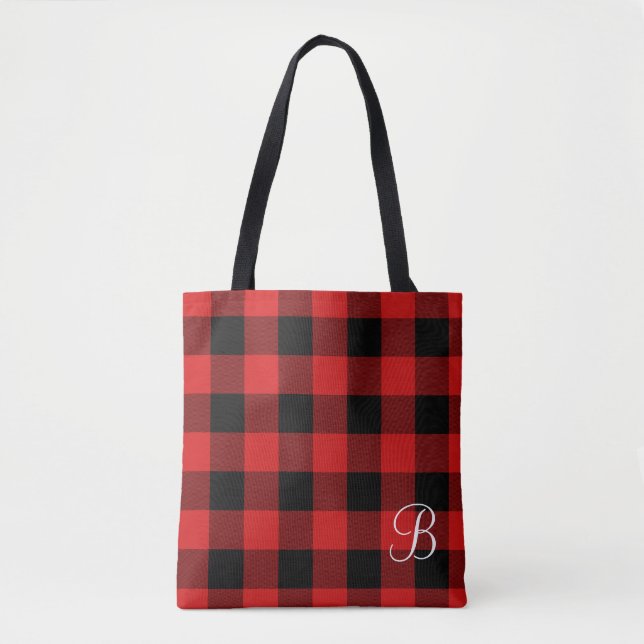 Buffalo Check Monogrammed Tote Bag (Front)