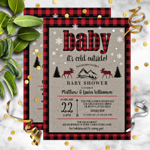 Buffalo Check Moose Baby Shower Invitation