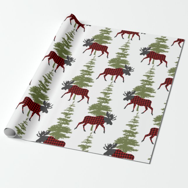 Buffalo Check Moose Wrapping Paper (Unrolled)