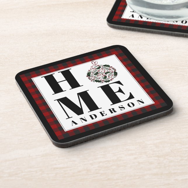 Buffalo check ornament "Home" personalised Coaster (Left Side)