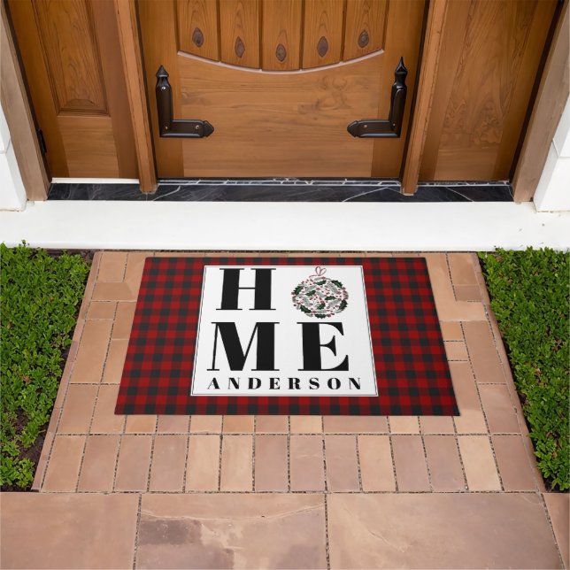 Buffalo check ornament "Home" personalised Doormat (Outdoor)