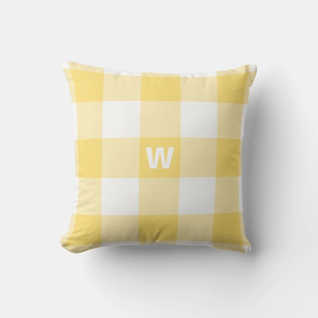 Buffalo Check Pastel Yellow Monogram Cushion (Front)