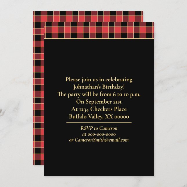 Buffalo Check Pattern Custom Colours SVG Party Invitation (Front/Back)